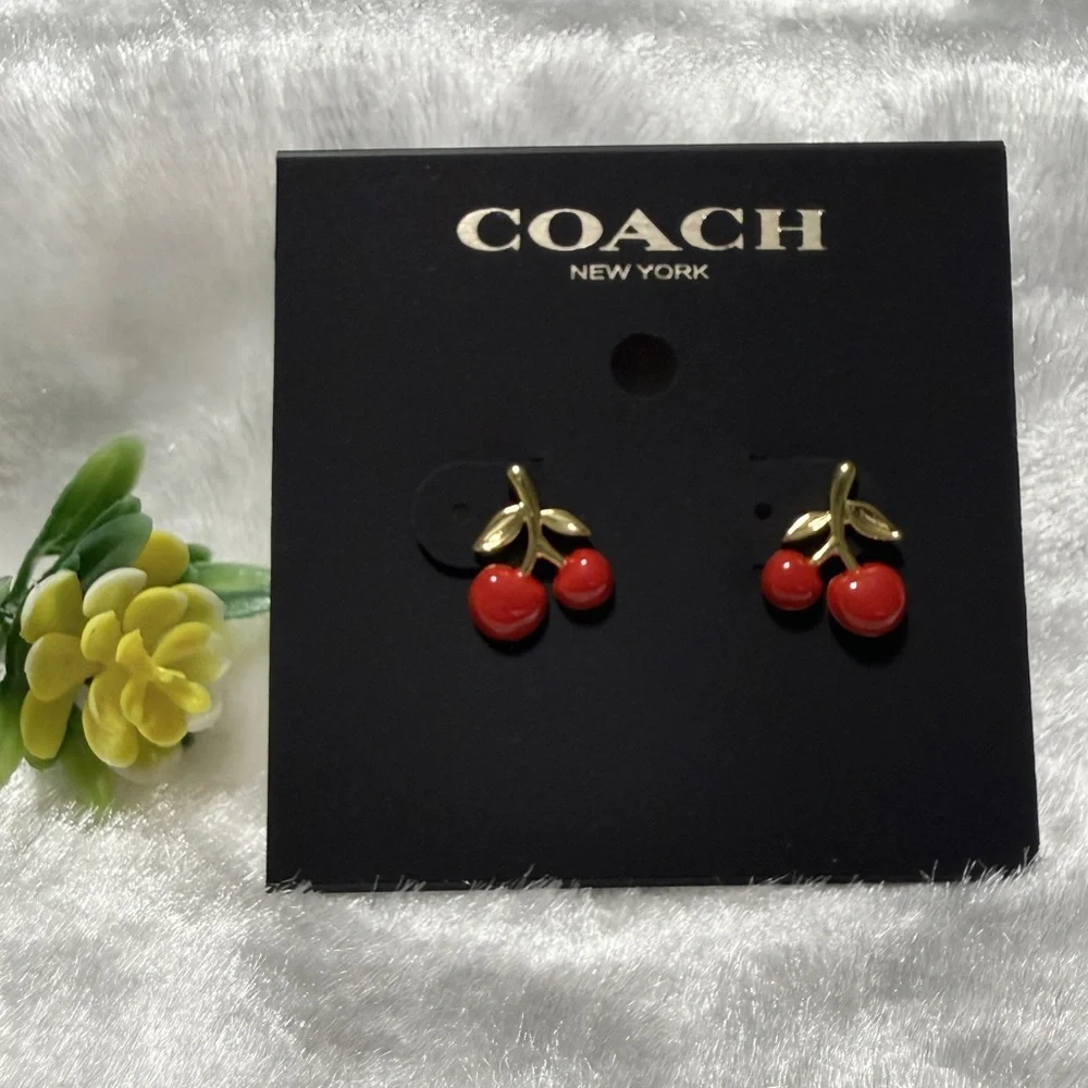 🍒 Coach Red Cherry Stud Earrings - Picture 3 of 5